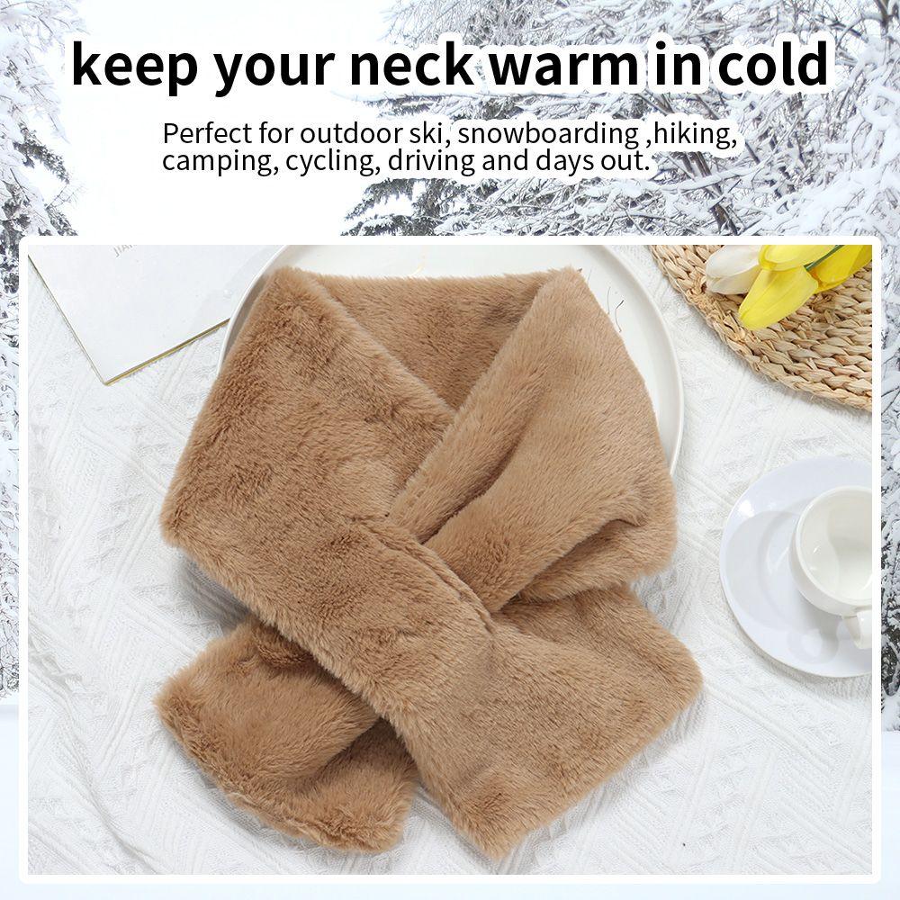 Women Shawl Faux Rabbit Fur Plush Neck Warmer Neckerchief Wrap Cross Scarf Solid Color