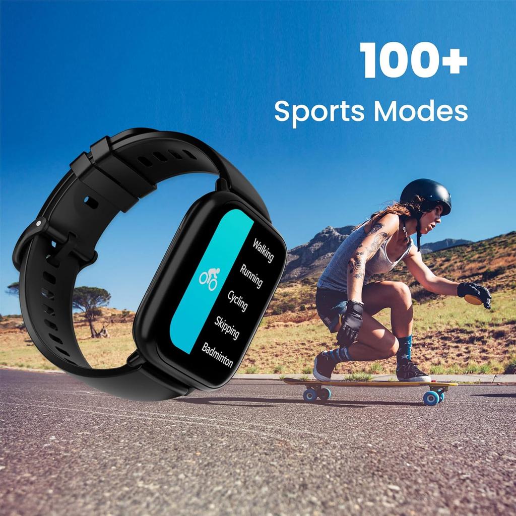 Hammer Fit+ 1.85" Calling Smart Watch for Men and Women with Built-in Games, Metallic Body, Voice Assistant, 100+ Customized Watch Faces (Black)