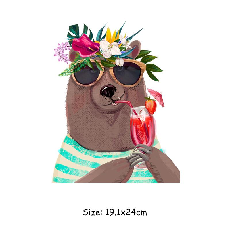 Cool Bears Patch For Clothes Animal Pirnt Clothes Stickers Diy Parches Ropa T-Shirt Hoodies Heat Press Appliqued Iron On Patches