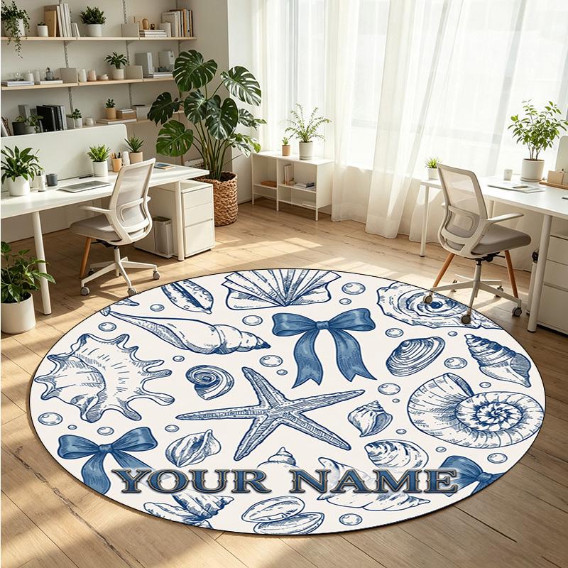 Ocean Sea (130) Theme Round Crystal Velvet Rug Custom Name Text Personalized Floor Mat Home Decor Non Slip Crystal Carpet