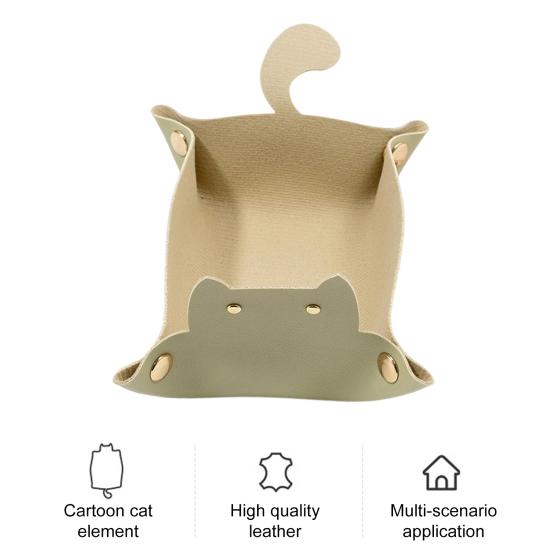 Лоток из искусственной кожи с милым котом, складная металлическая пряжка, водонепроницаемый большой вместительный настольный органайзер для монет, ключей, ткани, органайзер для хранения наушников, держатель