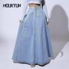 Европейская и американская ретро однобортная джинсовая юбка А-силуэта для женщин