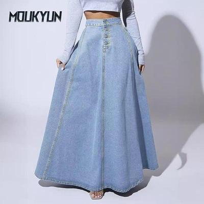 Европейская и американская ретро однобортная джинсовая юбка А-силуэта для женщин
