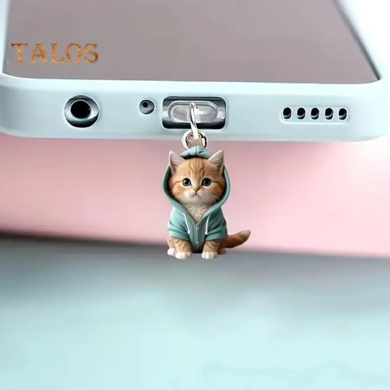 2D Acrylic Dust Plugs Charging Port Protector with Cat Pendant Small Size Universal Easy To Install Mobile Phone Interface Dust Covers