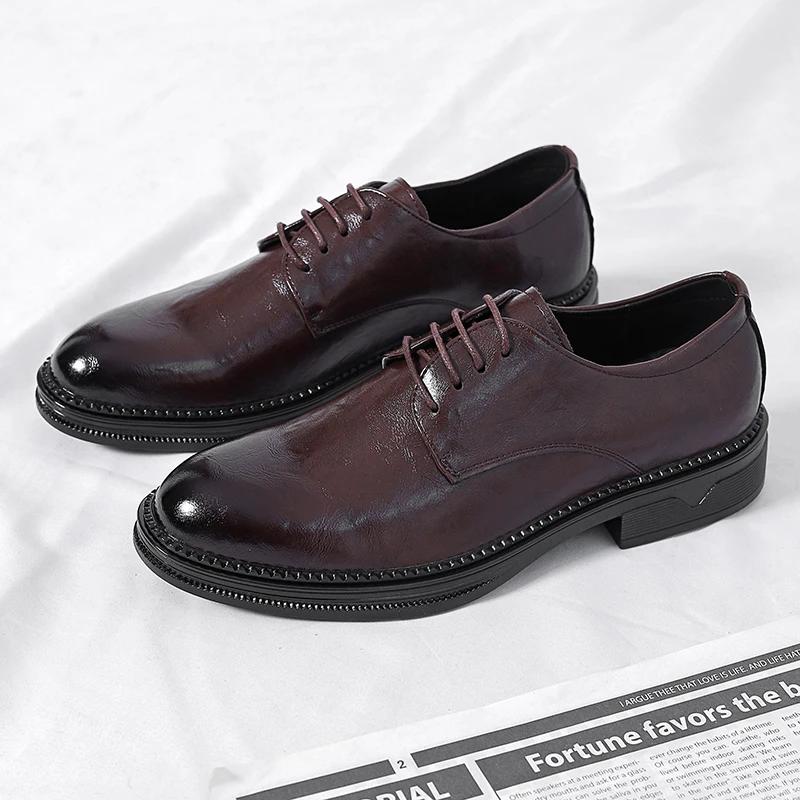 FashionLuxury Business Oxfords Leather Shoes Men Lace Up Breathable Rubber Formal Dress Shoes Male Office Wedding Flats Mocassins Homme