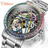 Rainbow Colored Gemstone Tourbillon Fashion Skeleton Watch Men Waterproof 30M Sports Watches Luxury Automatic Mechanical Wristwatch