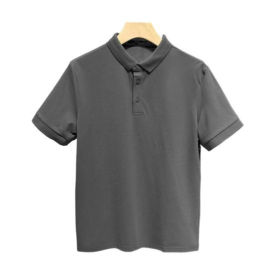 Мужская летняя футболка, сплошной цвет, ледяной шелк, свободный отложной воротник, короткие рукава, мягкий дышащий легкий пуловер на пуговицах, деловой офисный топ