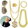 80s 90s Costume Outfit Set Dollar Sign Ring Hip Hop Fancy Dress Costumes Hat Dollar Necklace Hip Hop Costume Set for Retro Party