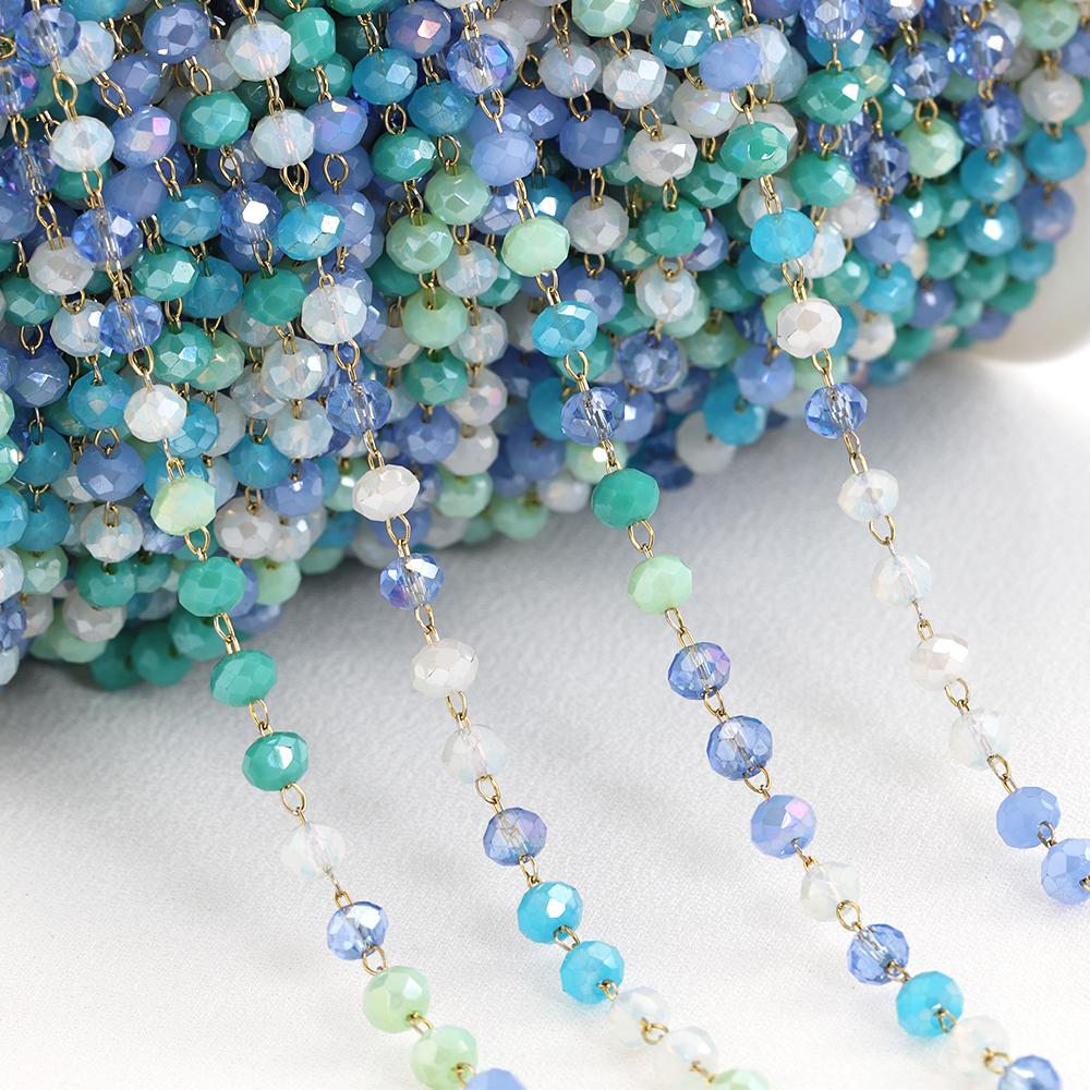 1Meter Colorful Glass Ball Beaded Chain Crystal Beads Necklace Body Chain Accessories for Jewelry Making Components DIY Supplies