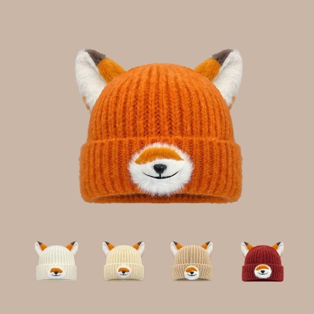 Versatile Fox Ears Beanies Thickened Winter Beanies Cute Pullover Hats for Women and Men