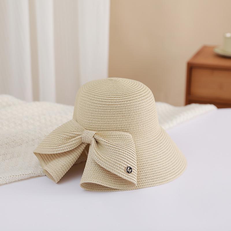 Bowknot Split Straw Sun Hat Elegant Wide Brim Travel Beach Hats Foldable UV Protection Casual Bucket Hats