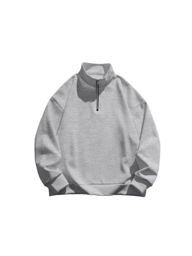 Мужской пуловер с воротником-стойкой и молнией до середины, 2025: Свободный повседневный крой для весны/осени