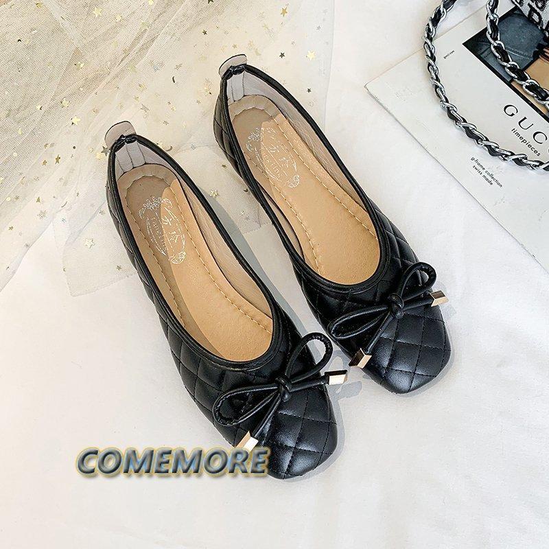 Женские повседневные туфли из эластичной ткани, балетки на плоской подошве с бабочкой и дышащим квадратным носком, удобные осенние туфли из ПУ зеленого цвета