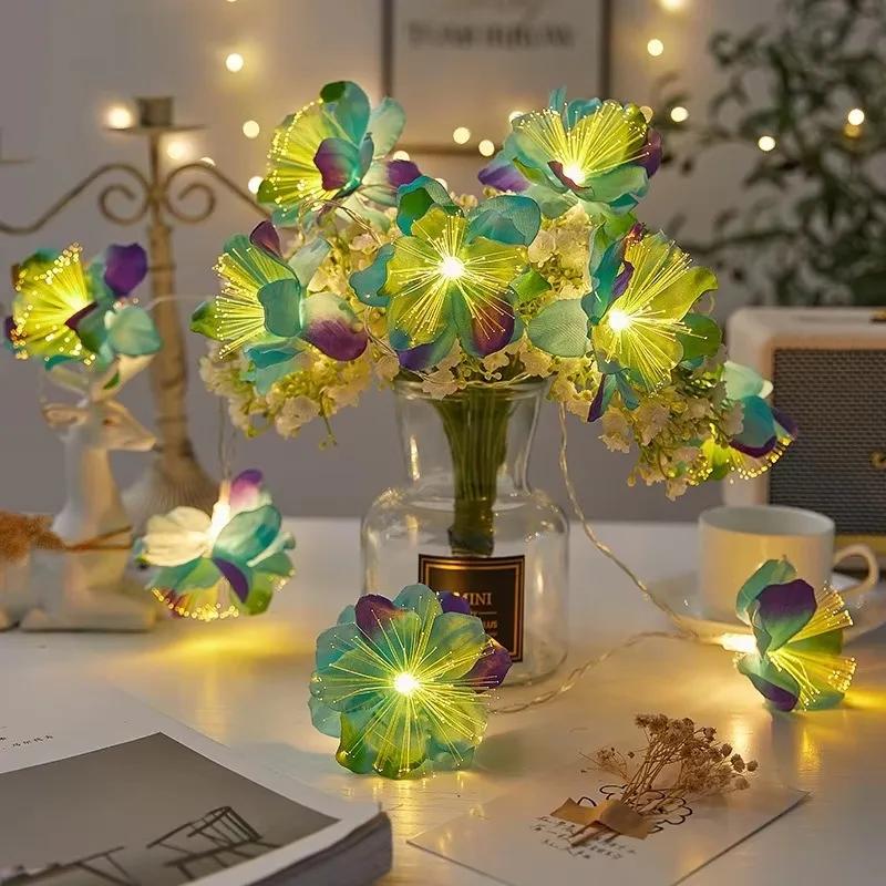 Holiday LED Fairy Lights 2M 3M Battery Operated Optical Fiber Flower Garland Xmas Wedding Party Home Decor Artificial String