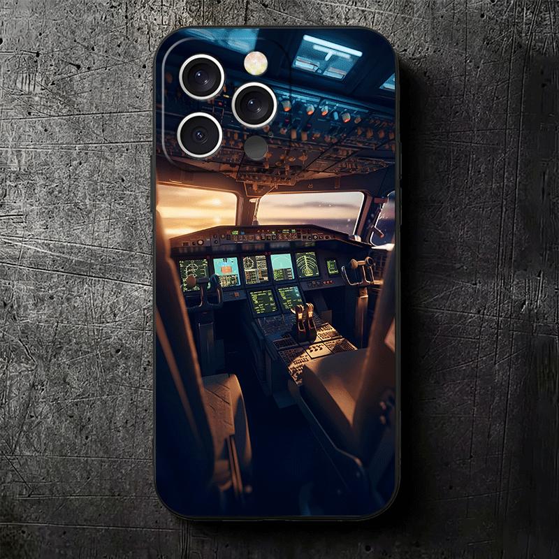 Авиация Самолет Пилот Кабина Мягкий Чехол для Телефона для iPhone 16 16E 17 Air 15 Pro Max 14 Plus 13 Mini 11 12 7 Черный Чехол Задняя Крышка Sh