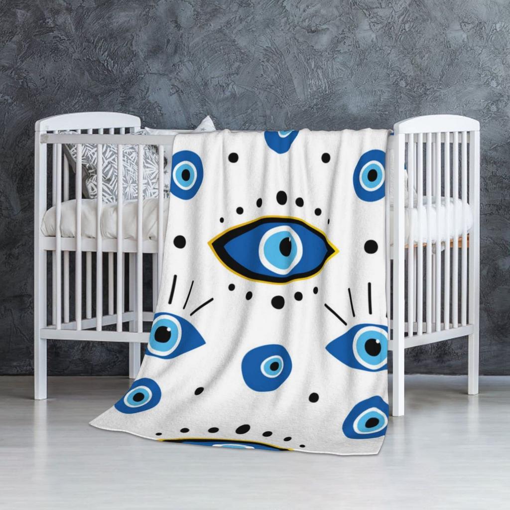 Evil Eye pattern digital-printed polyester Bedroom velvet flannel cover blanket Fleece soft sofa cover blankets for beds