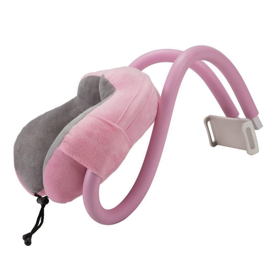 Neck Pillow Phone Holder U Shaped Pillow with Lazy Phone Bracket for Travel Office Light Pink Free Size