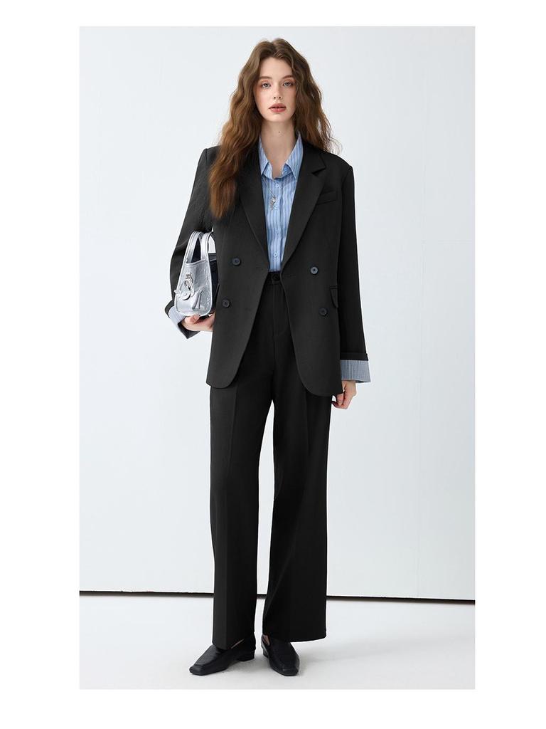 Женский повседневный костюм высокого класса: Осенний профессиональный стиль с темпераментом, включает куртку и брюки палаццо