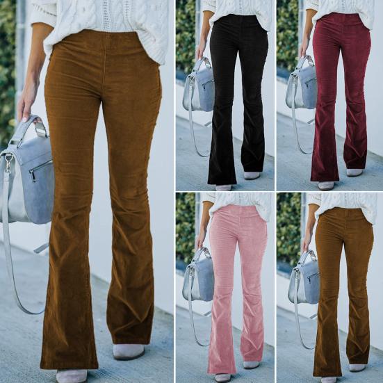 Эластичный пояс, высокая талия, сплошной цвет, карманы, расклешенные брюки, осень-зима, широкие вельветовые брюки-клеш, уличная одежда