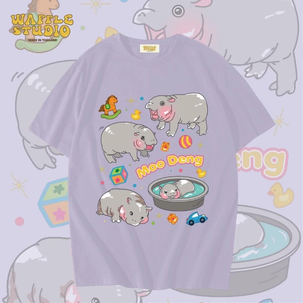 Футболка Moo Deng Tiny Baby Hippo Star Thailand Cute Pygmy Hippo Unisex для мужчин и женщин с принтом и круглым вырезом