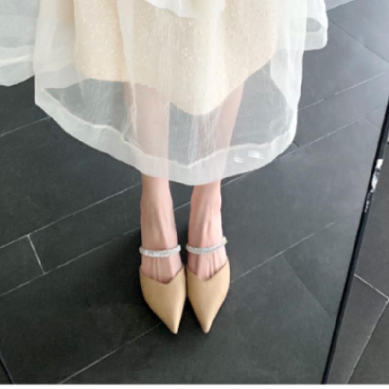 2024 Новые Туфли для Женщин С Закрытым Носком Современные Женские Тапочки Модные Туфли Для Женщин Кристалл Острый Носок Сандалии На Квадратном Каблуке