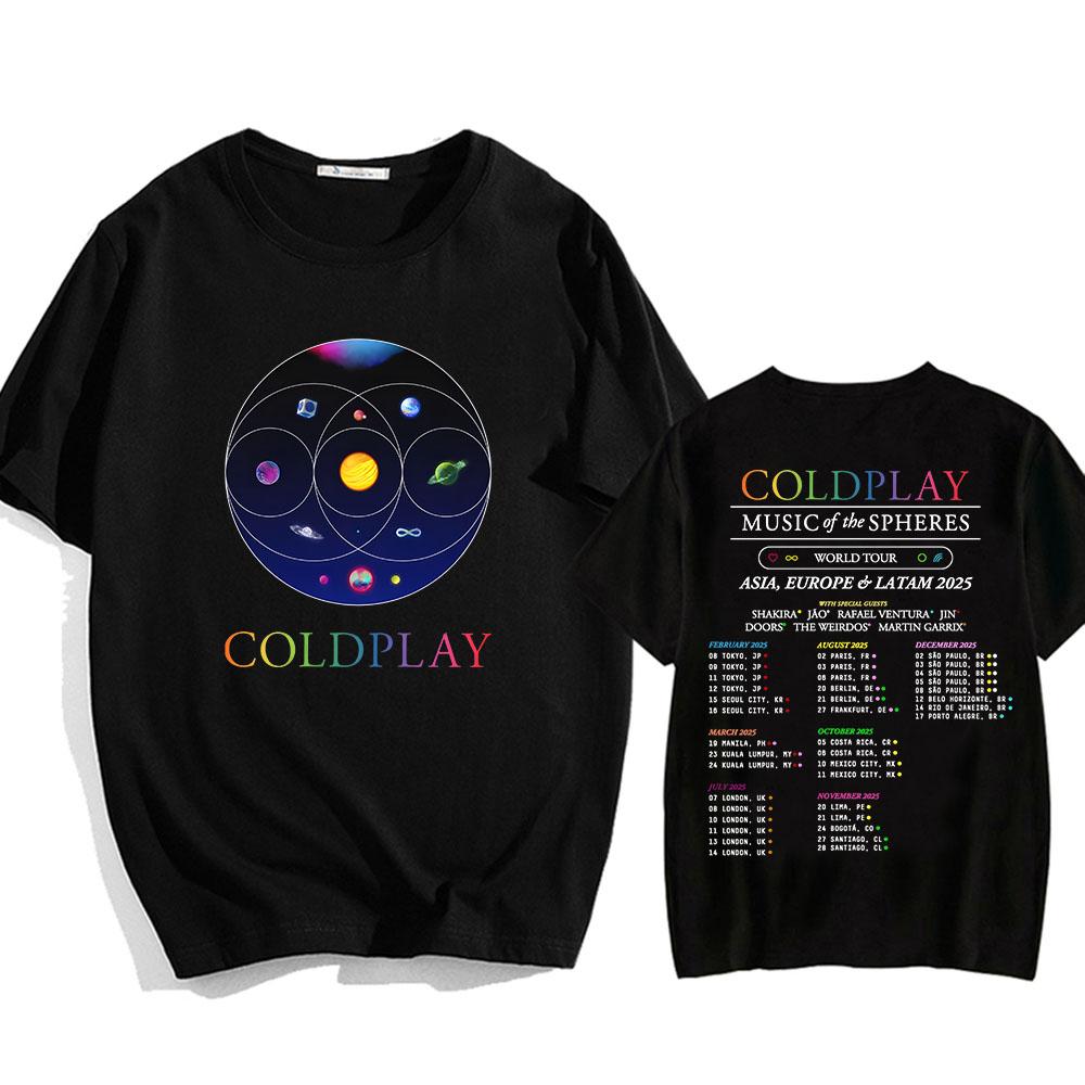 Футболки Cold-play Music of The Spheres World Tour 2025 Футболки из хлопка Тяжелая футболка с графическим принтом Mental Fashion Футболки с коротким рукавом унисекс