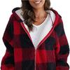 Women's Oversized Zip-Up Sherpa Jacket with Pockets, Plaid Fleece Hoodie Winter Teddy Coat, Cozy and Stylish Outerwear for Cold Weather