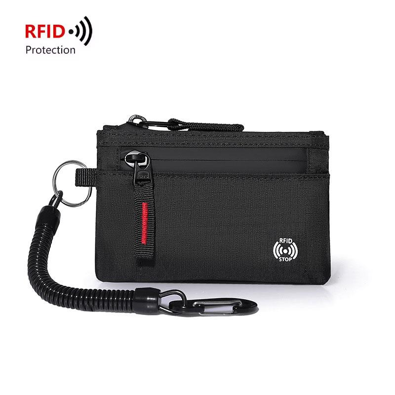 Мужские кошельки RFID-держатель для кредитных карт Роскошный нейлоновый тонкий кошелек Чехол на молнии для ключей и карт Мужской тактический кошелек Кошелек для монет с карабином