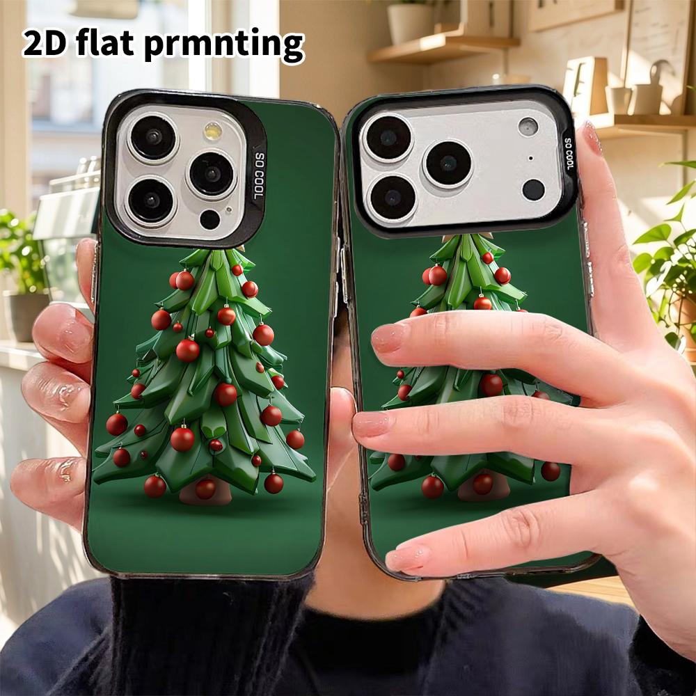 Phone Case: 2D flat design suitable for iPhone 18, 17, 16, 15, 14, 13 Pro, color silver protective case, couple style, low-poly, Christmas and Hallowe