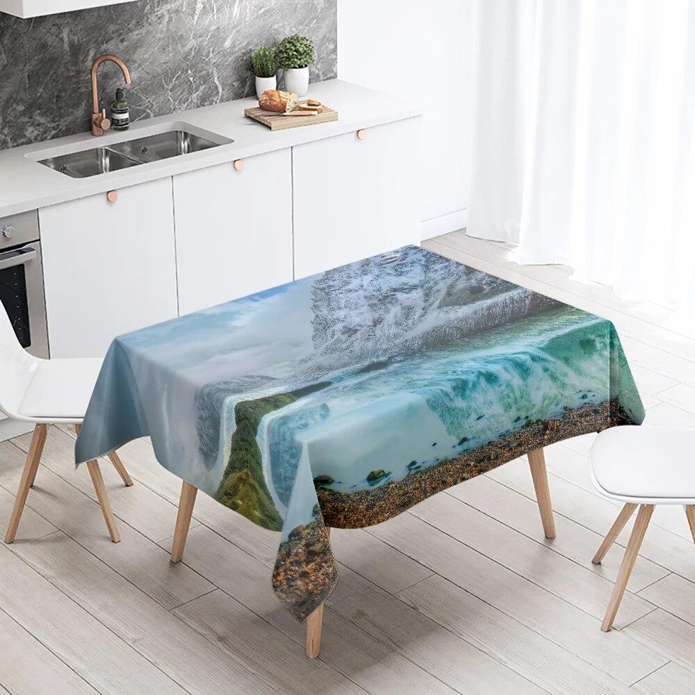 Пейзажная скатерть, горы, каньон, озеро, вода, украшение для домашнего стола, противообрастающая водонепроницаемая прямоугольная скатерть
