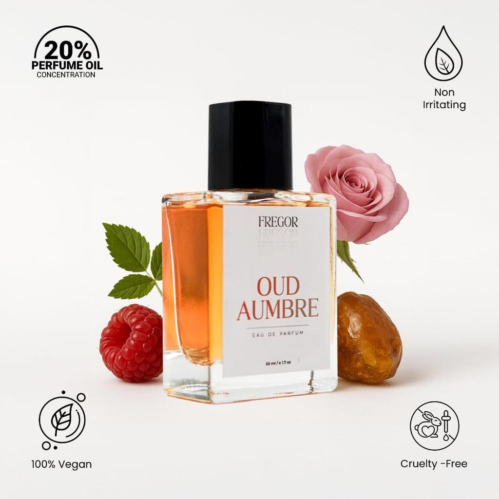 Oud Aumbre Парфюмерная вода для мужчин 50 мл | Парфюм для мужчин Стойкий аромат | Роскошный аромат с нотами розы, малины и герани |