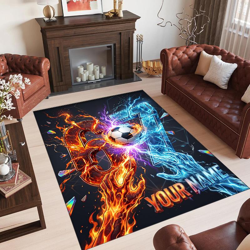 Soccer Theme Crystal Velvet Rug Personalized Custom Name Text Soft Floor Mat Home Decor