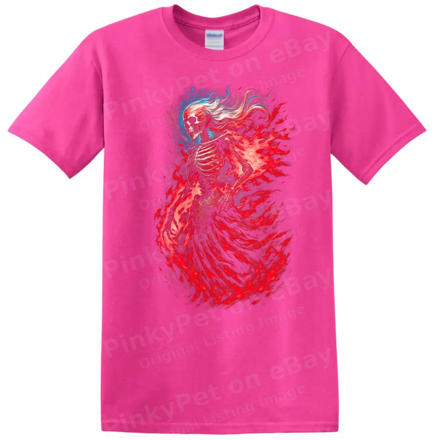 Skeleton Fire Spirit Fantasy T Shirt Graphic Art Halloween Tee