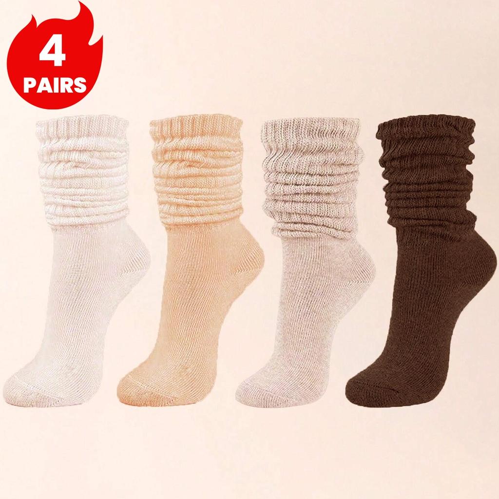 4 пары женских носков-гольфов, теплые, толстые, на осень-зиму