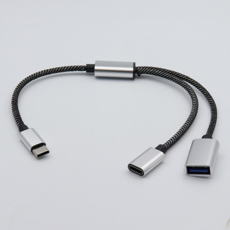 Многопортовое соединение USB C папа к 2 мамам Y-разветвитель, 480 Мбит/с синхронизация данных и зарядный кабель для ноутбуков,