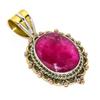 Red Ruby(Simulated) Handmade 925 Sterling Silver Two Tone Pendant 1.50" E2R88