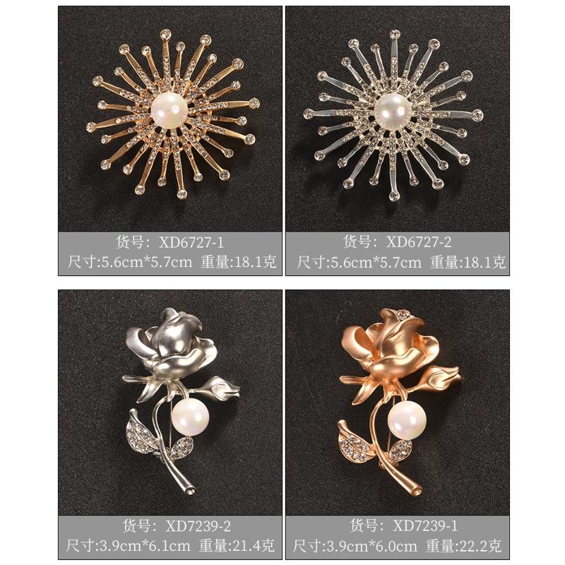Brooch Women's Accessories Rhinestone Pin Matte Gold Imitation Bead Brooch Korean Version Accessories Shawl Cardigan Silk Scarf Buckle Neckpin