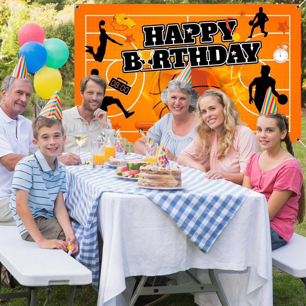 Basketball Backdrop, 71''x43'' Basketball Happy Birthday Backdrop, Basketball Birthday Backdrop & Basketball Party Backdrop