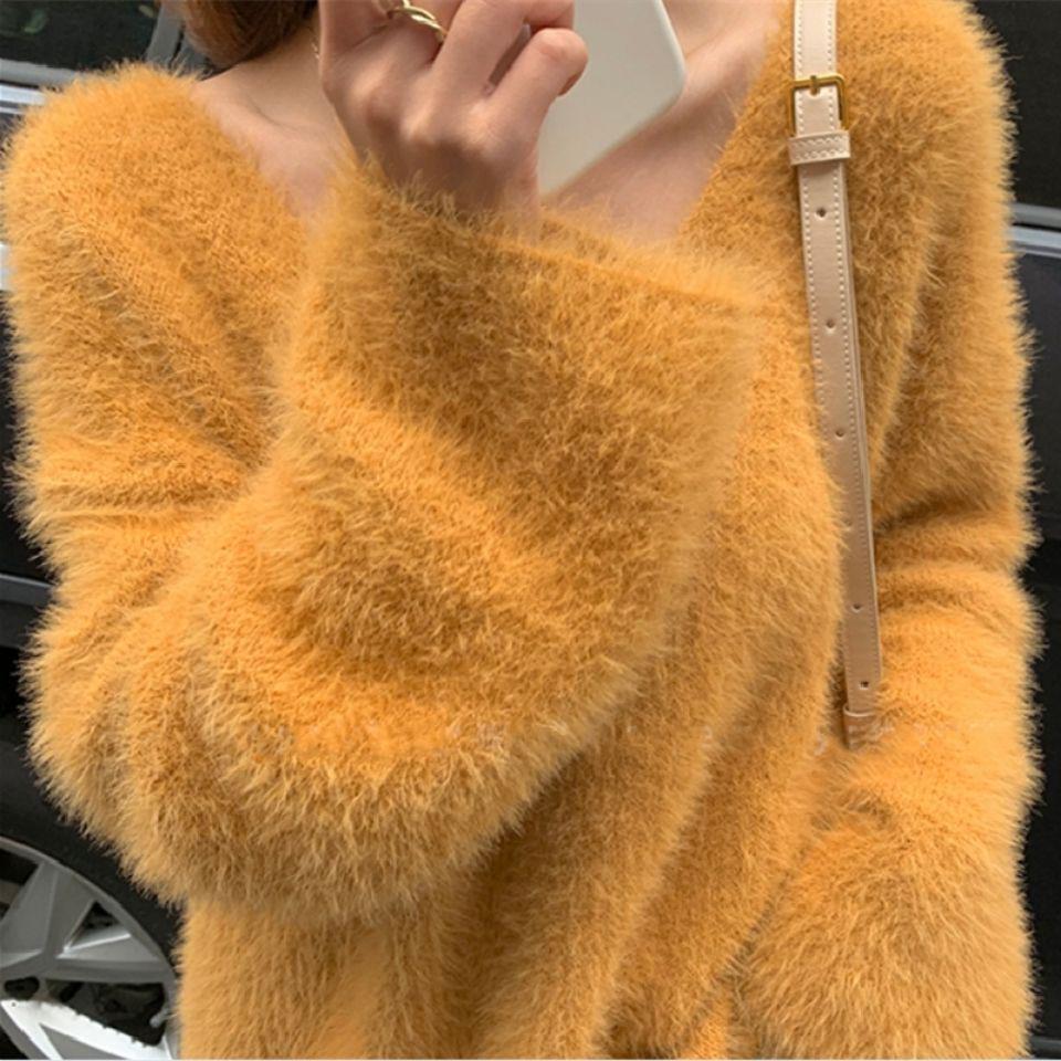 Женский осенний пуловер с V-образным вырезом и открытыми плечами – Нежный, свободный, белый вязаный топ с длинными рукавами