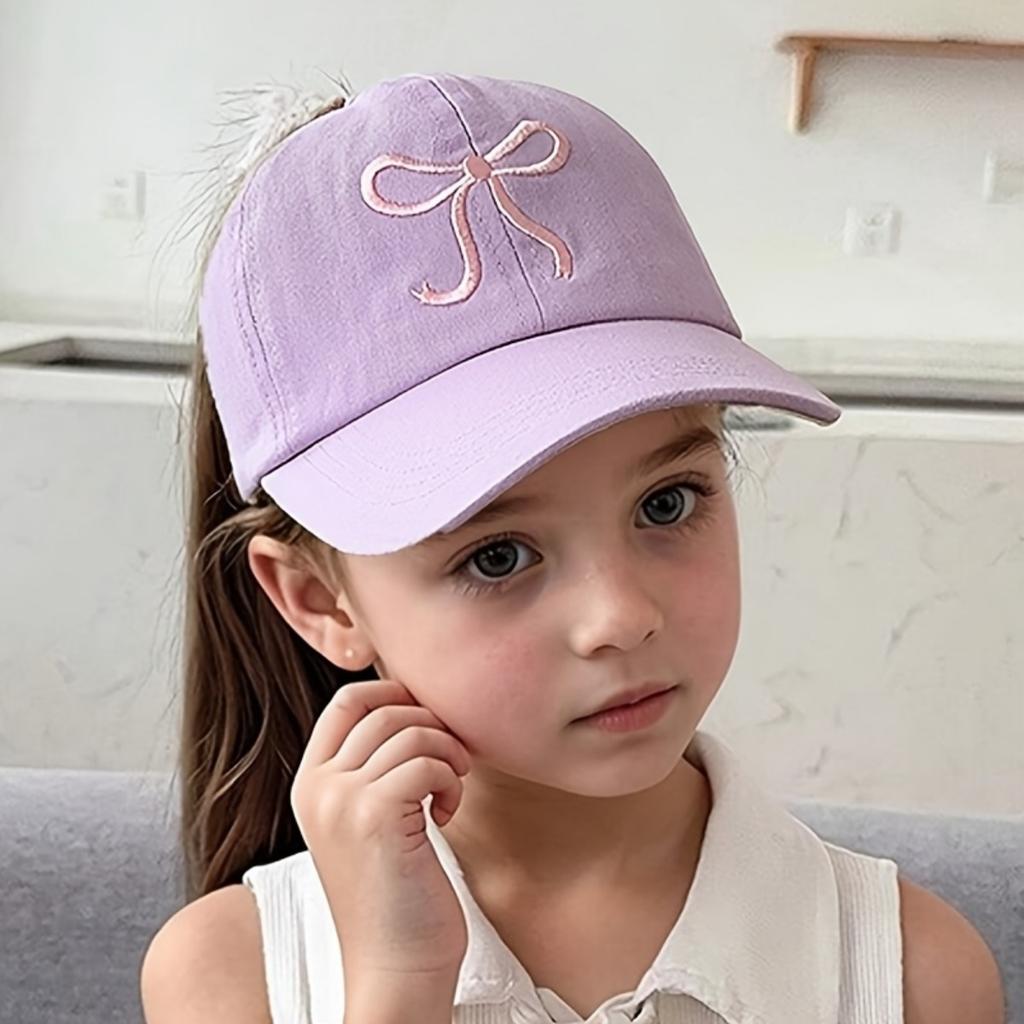 Комплект из 1 детской шапки, летние пустые цилиндры, детские шапочки с язычком утки, шляпы от солнца с вышитым бантом для девочек, бейсболки с завязанным хвостиком