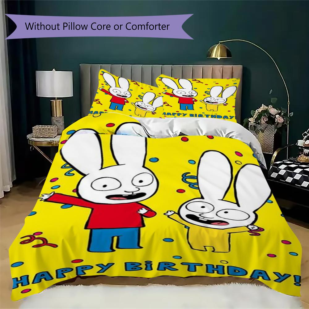 Simon the Rabbit Pattern Bedding uilt Set uilt Cover Pillowcase Home Decoration Birthday Gift (1 * duvet cover + 2 * pillowcase without core)157