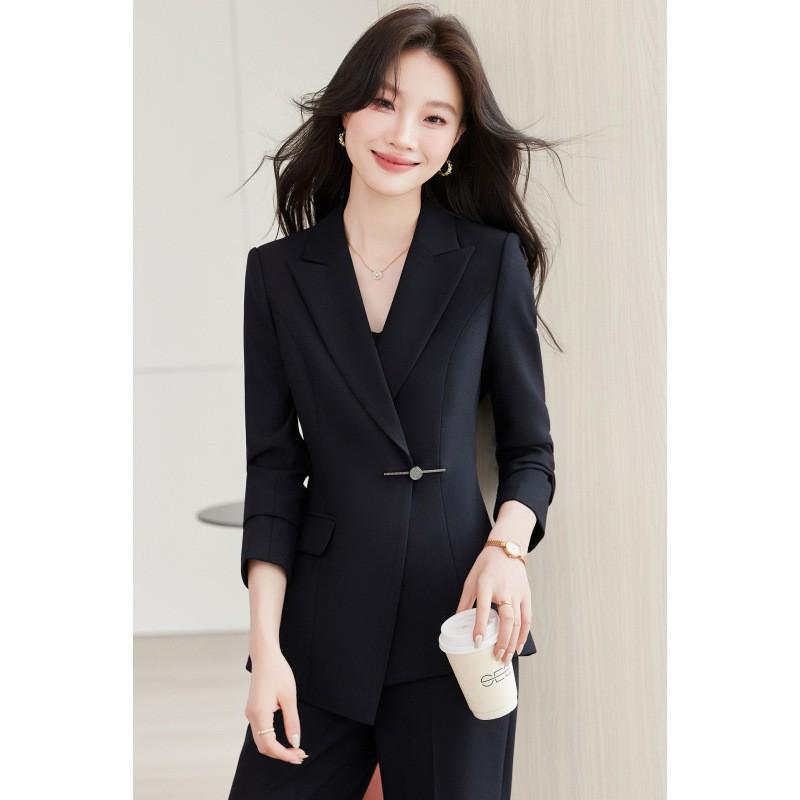 Womens Pink Business Suit Set 2026 Winter Professional Office Wear Elegant Two-Piece Formal Blazer Trousers