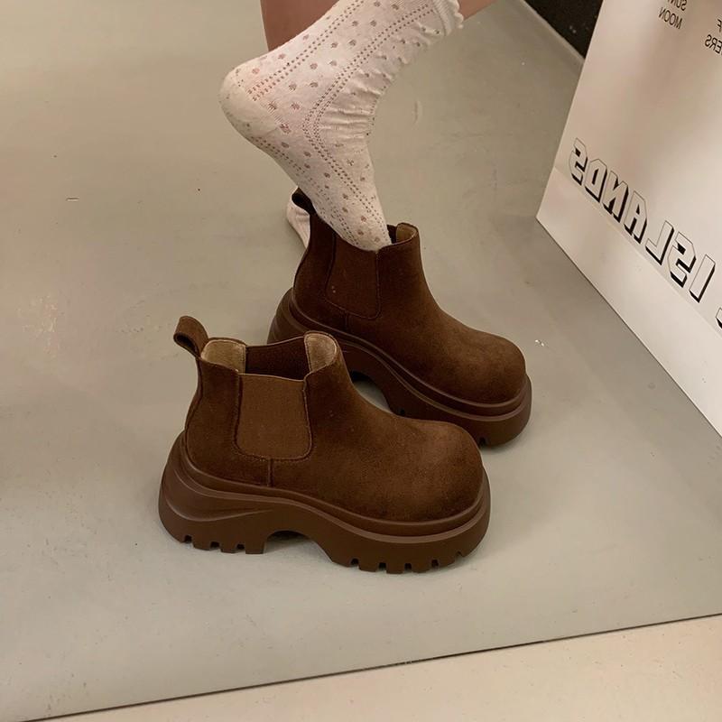 Thick-soled heightening and velvet warm high-top cotton shoes women's new versatile elastic short boots in autumn and winter