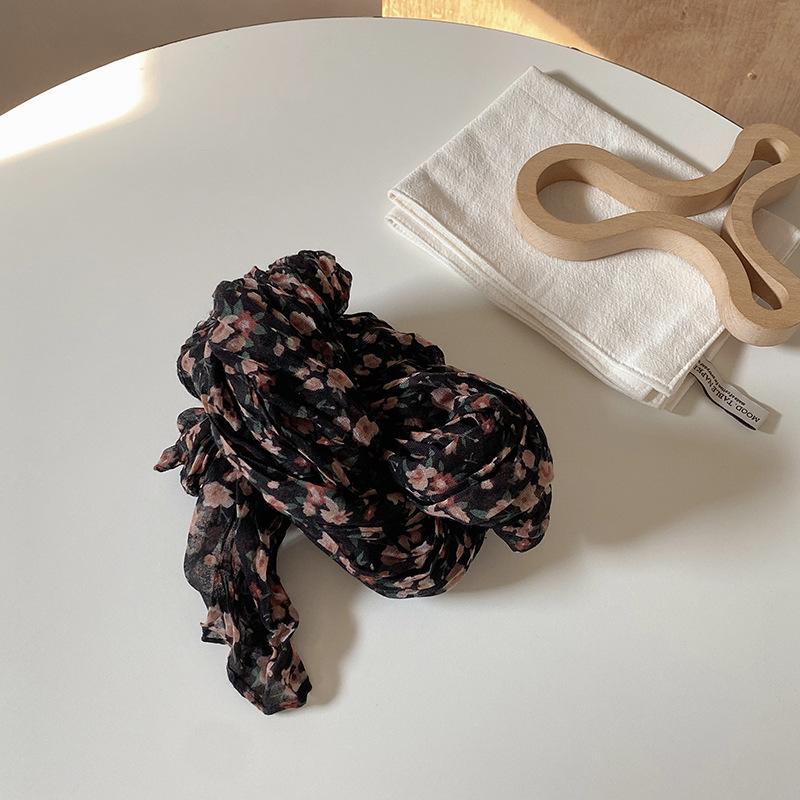 Винтажный хлопково-льняной шарф для женщин осенне-зимний с принтом тонкий плиссированный шарф шелковый шарф