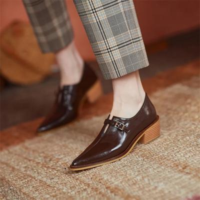 Мода 2024 Новые весенние женские туфли-лодочки с острым носком на толстом каблуке, удобные, универсальные, повседневные туфли в стиле ретро на среднем каблуке