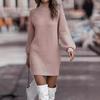 High Neck Long Sleeve Women's Knitted Dress Sweater Autumn Winter New Style Cross-Border Fashion Elegant Classy Female Garment