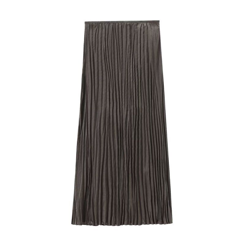 Fashion Style 2024 Summer New Women's Brown Light Elegant Pleated Skirt Mid-Length Skirt 05221621717
