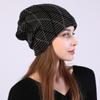 Women's Autumn Winter Pullover Mixed Color Mesh Diamond Plush Knitted Wool Hat Ear Protection Pile Cap