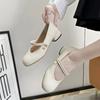 Fashion 2024 Summer New Tweed Style Round Head Soft Bottom Solid Color Mary Jane Shoes Single Button Strap Women's Fashionable Flats