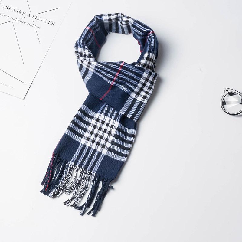 Клетчатый шарф в японском стиле 2024 года: Универсальная зимняя шаль унисекс бежевого цвета